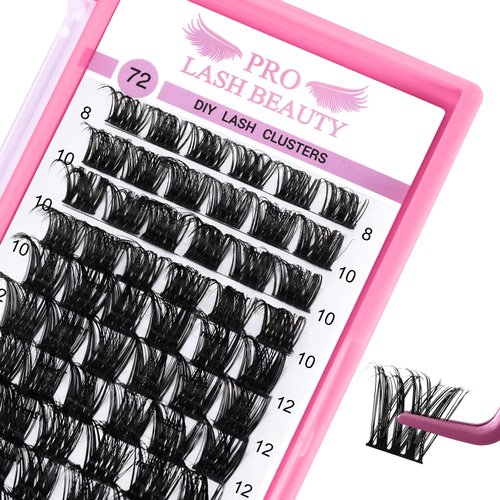 72 Pcs Lash Clusters DIY Eyelash Extension Individual Cluster Eyelashes Tender Style Self-Application Fluffy Super Thin Band Reusable Soft & Comfortable(Tender-C-8-16 mix)