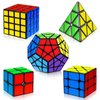 AuntyFey 5 Pack Speed Cube Set, Magic Cube Set Includes Speed Cube 2x2, 3x3, 4x4 Speed Cube, Pyramid Triangle Speed Cube, Speed Cube for Kids Toddlers Adults, Puzzle Cube Set for Kid