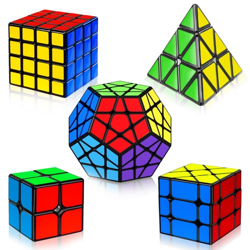 AuntyFey 5 Pack Speed Cube Set, Magic Cube Set Includes Speed Cube 2x2, 3x3, 4x4 Speed Cube, Pyramid Triangle Speed Cube, Speed Cube for Kids Toddlers Adults, Puzzle Cube Set for Kid