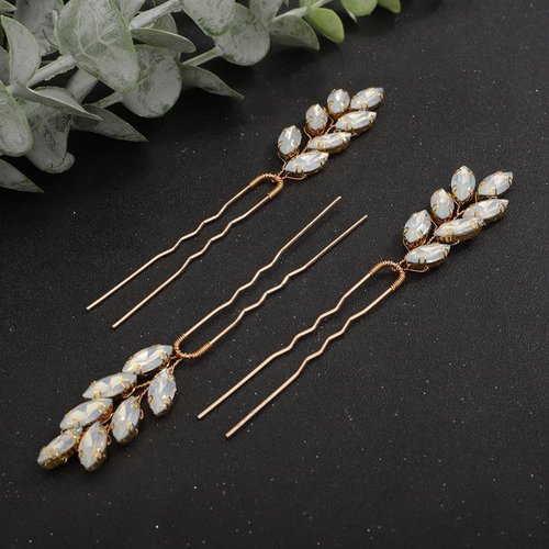 Rumtock 3pcs Opal Crystal Beads Hair Piece for Brides Women Girls Handmade Simple Hair Pins for Special Occasion (Opal)