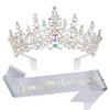 VELSCRUN AB Silver Crystal Birthday Tiara Crowns for Women Girls It's My Birthday Sash Queen Girls Princess Crown with Combs Happy Birthday Party Decorations Mom Sisters Birthday Gift Hair Accessories