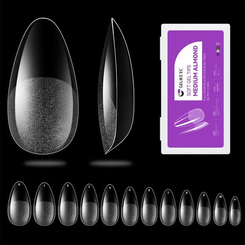 Gelike EC 552PCS Soft Gel Nail Tips Kit - 12 Sizes Clear Cover Full Nail Extensions - Medium Almond Pre-shaped Acrylic False Gelly Nail Tips for DIY Salon Gift Nail Extensions