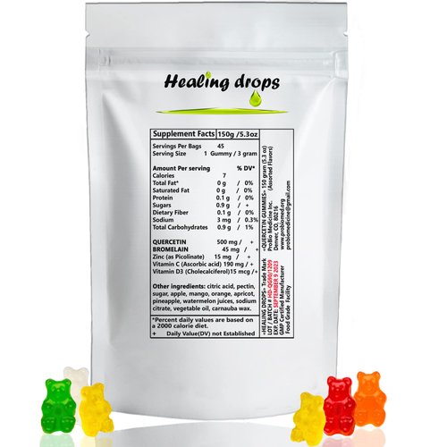 HEALING DROPS Quercetin with Bromelain Gummies - Vitamin C + Zinc + Vitamin D3 - Quercetin 500mg Gummies for Kids and Adults (2 Packs)