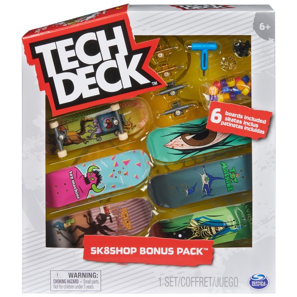 TECH DECK, Toy Machine Sk8shop Fingerboard Bonus Pack, Collectible and Customizable Mini Skateboards, Kids Toys for Ages 6 and up