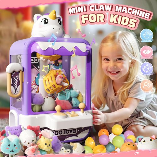 Mini Claw Machine for Kids,Girls Unicorns Toys Electronic Arcade Game Vending Machine w/Plush Fidget Toys Refill Inside,Small Stuff Prizes Candy Machine Dispenser, Christmas Birthday Party Favor Gifts