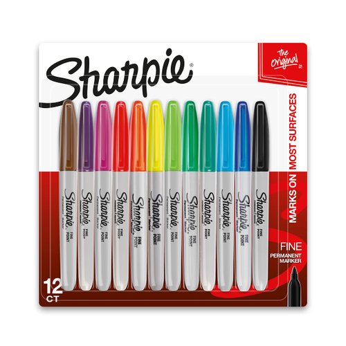 SHARPIE Permanent Markers, Quick Drying And Fade Resistant Fine Tip Marker Set For Wood, Plastic Paper, Metal, And More, Drawing, Coloring, And Poster Marker, Assorted Colors, 12 Count