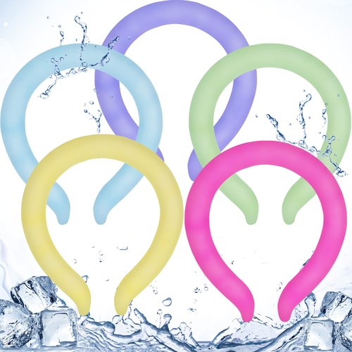 Preboun 5 Pcs Neck Cooling Tube Ice Cooling Ring Reusable Neck Wraps Wearable Hands Free Cold Ice Pack Gel for Hot Weather Summer Outdoor Indoor Cooling Heat Dissipation(Bright Colors)