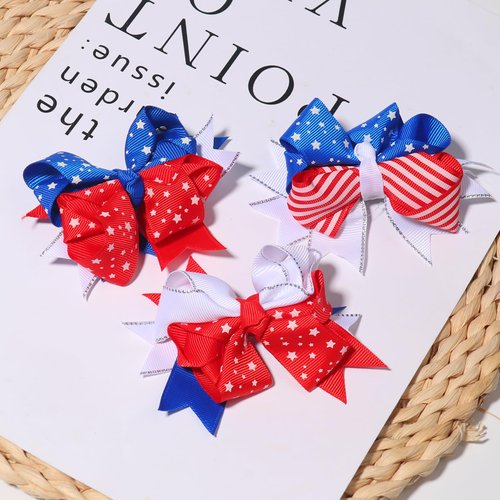 Vsdski th of July Hair Bow Clips Patriotic Hair Accessories for Kids Girls, USA Flag Grosgrain Ribbon Bow Hairpins Glitter Star Hair Bows Hairgrips Alligator Clips Independence Day Decor 2PCS