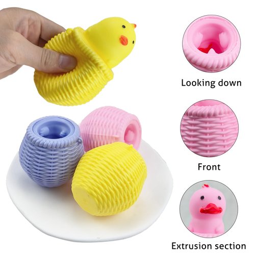 Squeeze Toys -3pcs Chick Squeeze Toys Stress Chicken Chicken Fidget Toys for Kids and Adults Squeeze Stress Relief Balls for Giif Party Supplies Random Color