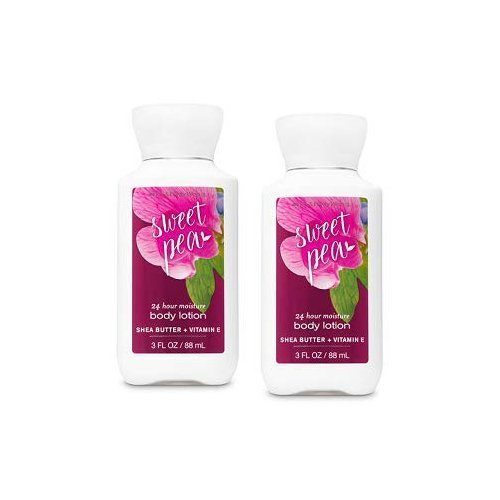 Bath and Body Works 2 Pack 24 Hour Moisture Sweet Pea Travel Size Body Lotion 3 Oz.