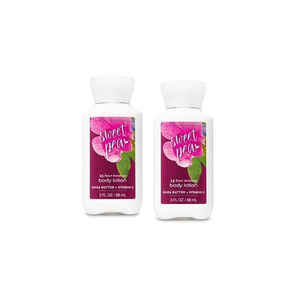 Bath and Body Works 2 Pack 24 Hour Moisture Sweet Pea Travel Size Body Lotion 3 Oz.