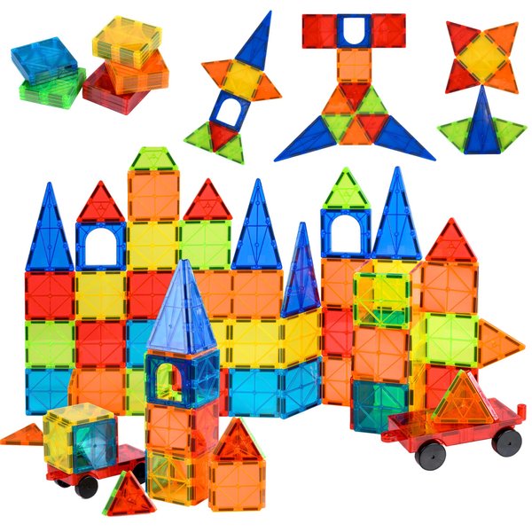 Nutty Toys Magnetic Tiles & Car Set, STEM Educational Magnet Building Blocks Top Kids Toddler Activities Birthday Gifts for Age 3 4 5 6 7 8 Year Old Best Boy Girl Christmas Stocking Stuffers Idea 2024
