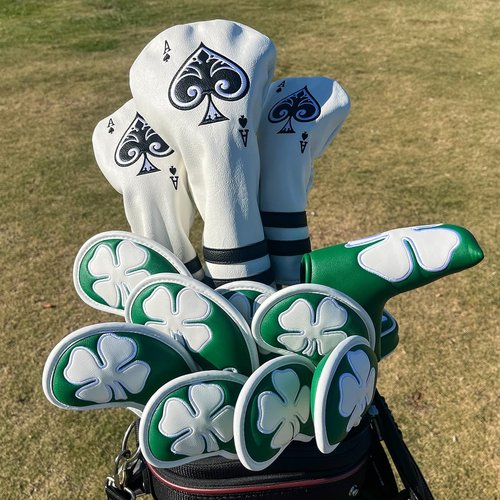 Lucky Clover Golf Iron Club Head Covers Headcovers Set, 10pcs Leather Golf Headcovers for Irons Gift for Men Women Golfer, Designed to fit All Brands