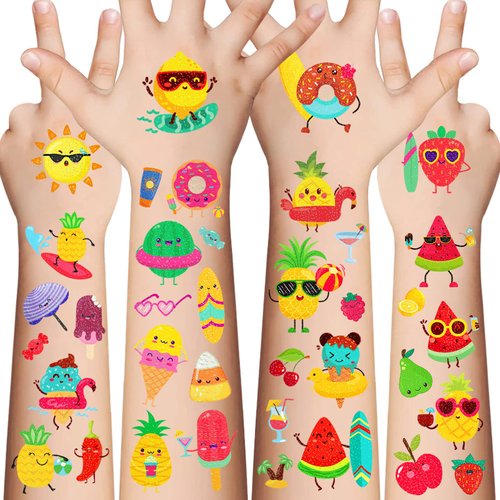 120 Pcs Fruit Vegetables Temporary Tattoos for Kids- 10 Sheet Glitter styles Fake Tattoo Stickers...