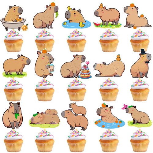 Capybara Cupcake Toppers Capybara Birthday Party Decorations 48Pcs Capybara Theme Cake Decorations Capybara Animals Cake Toppers for Capybara Lovers Baby Shower Supplies