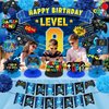 Video Game 8th Birthday Party Decorations Blue Black Happy Birthday Level 8 Banner Backdrop Honeycomb Centerpieces Hanging Swirls Tissue Paper Pompoms Kit for Boy 8 Years Old Game Controller Supplies