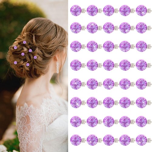 YISSION Hair Clip, 40Pcs Mini Rhinestone Hair Clips, Sparkly Crystal Hair Pins, Small Decorative Hair Clips, Wedding Hair Barrettes, Purple Hair Accessories for Girls Women