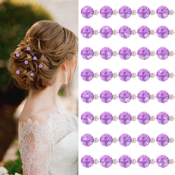 YISSION Hair Clip, 40Pcs Mini Rhinestone Hair Clips, Sparkly Crystal Hair Pins, Small Decorative Hair Clips, Wedding Hair Barrettes, Purple Hair Accessories for Girls Women