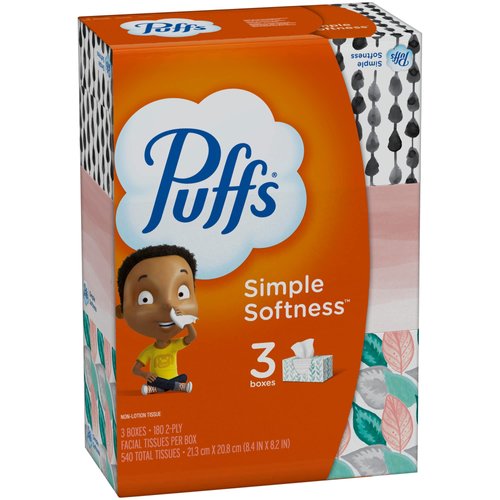 Puffs Basic Facial Tissues, 180 ct, 3 pk