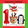 HADCKJA First Birthday Balloon Christmas Birthday Party Supplies Red Number 1 Reindeer Penguin Santa Claus Foil Balloon for Boy Girl Shower Decorations Birthday Party Decorations 4Pcs