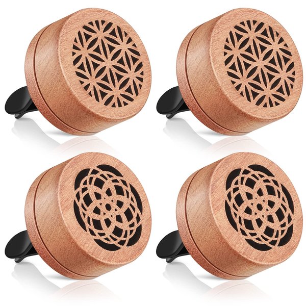 4 Pcs Essential Oil Car Diffuser Car Aromatherapy Wood Diffuser Car Oil Diffusers Lava Stone Aroma Diffuser for Car Air Freshener Diffuser with Vent Clip, 2 Styles (Elegant)