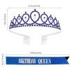 CAVETEE Sapphire Birthday Crown and Sash for Women Birthday Queen Sash & Rhinestone Tiara Set Birthday Tiaras and Sashes for Women Birthday Decorations Birthday Queen Crowns Tiaras for Women