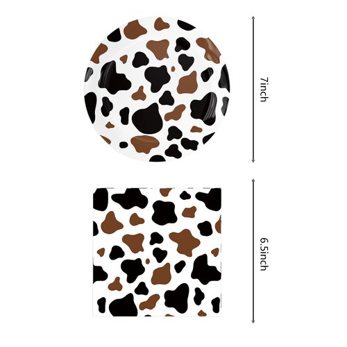 Brown Cow Print Birthday Party Supplies, Include 20 Brown Cow Print Plates and 20 Brown Cow Print Napkins, for Brown Cow Print Theme Birthday Party Decorations