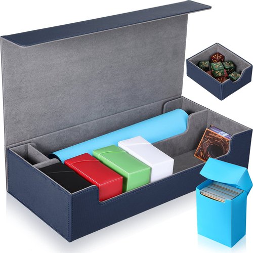 Kigeli Xmas Magnetic Card Game Deck Storage Box Fit 5 Deck Card Box with Mat Case and Removable Compartment Playing Deck Card Box Compatible with MTG TCG Commander Card (Black and Red)(Blue)