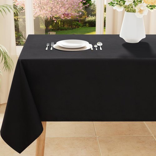 smiry Rectangle Table Cloth, Waterproof Anti Scratch Polyester Tablecloth, Decorative Washable Fabric Table Cover for Dining, Buffet, Parties and Outdoor, 60x84, Black