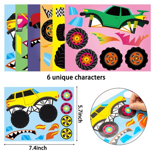 Haooryx 24pcs Monster Truck Stickers, PVC Paper, Multicolor, for Party Decorations, Art Craft Activities
