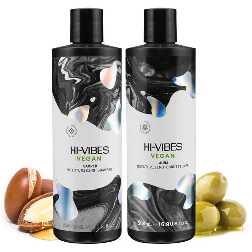 MOEHAIR Hi-Vibes Vegan Shampoo and Conditioner Set | Adds Shine, Softens & Hydrates Hair | Strengthens Hair | Deeply Nourishes | Suitable for All Hair Types | Paraben & Sulfate Free (16.9 Oz. Fl)