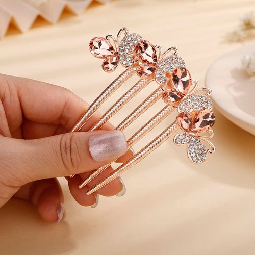 Jumwrit Wedding Crystal Hair Comb Long Rhinestone Butterfly Hair Side Comb Vintage Bride Bridesmaid Headpiece Bridal Hair Clip Comb Jewelry for Women Girls(Rose Gold)