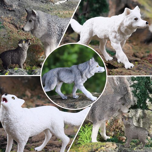 RCOMG 8PCS Wolf Toy Figures, Realistic Wild Animal Wolf Figurines Plastic Jungle Forest Animal Toys Figurines for Kids Boys Girls