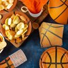 durony 144 Pieces Basketball Paper Plates and Napkins Dinnerware Set Basketball Birthday Party Tableware Supplies Includes Paper Plates Napkins Forks Serve 24 for Sports Basketball Party Supplies