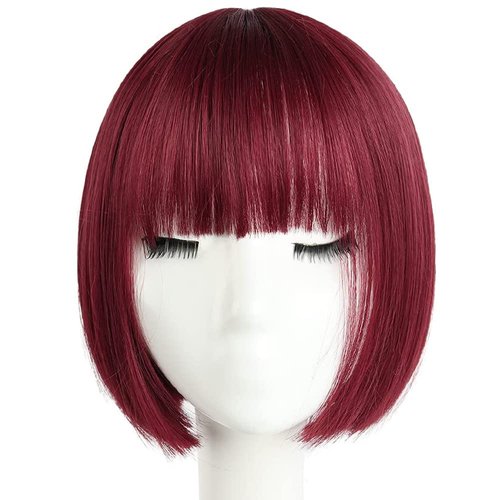 HSPCYGG Costume Short Wigs Burgundy Short Bob Wig with Bangs Daily 10" Straight Synthetic Halloween Cosplay Party Girls Hair Wigs for Women