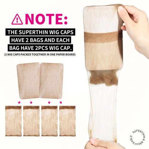 Fandamei HD Wig Caps, Ultra Thin Wig Cap Dark Brown, 4PCS Super Thin Wig Caps, Nylon Wig Cap for Women Stretchy, Natural Transparent HD Wig Caps for Lace Front Wigs. Summer Wear Comfortable Wig Cap