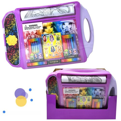 Innovative Designs Rainbow High Roller Art Desk - Rainbow High Art Case for Kids, Arts and Crafts Mess Free Coloring Activities for Kids, Roller Art Paper, Crayons, Markers and Stickers - 20+ Pieces