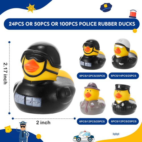 Deekin 24 Pcs Police Rubber Ducks 2 Inch Police Party Favors Police Toys Robbers Police Party Decorations for Police Birthday Party Favors