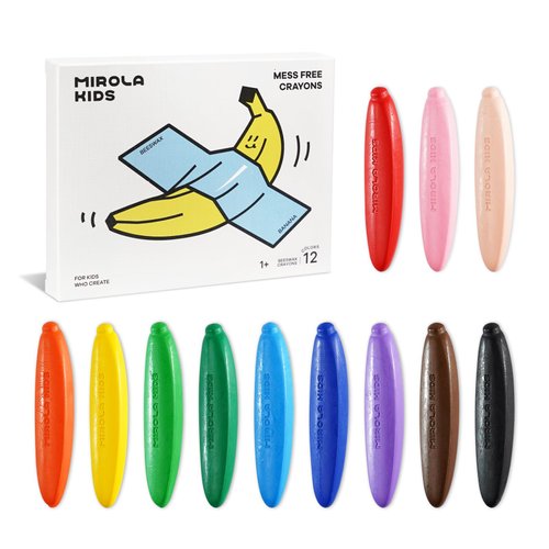 MIROLA KIDS Beeswax Crayons For Toddlers 1-3,12 Colors Non-Toxic Crayons with 108 Free Coloring Books PDF Pages, Safe Coloring Gifts for Babies and Toddlers, Mess Free Crayons Art Supplies