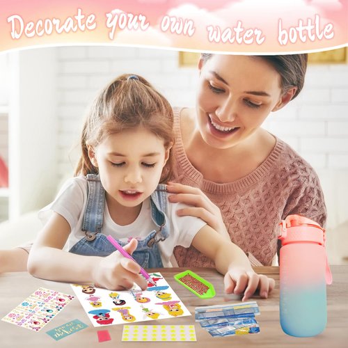 Wbesty Decorate Your Own Water Bottle Kits for Girls Age 4-12, Princess Diamond Painting with Star Glow in The Dark, Arts and Crafts Gifts for Girls Birthday Christmas Gift(Princess)