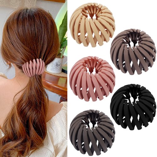 TOBATOBA Bird Nest Magic Hair Clip, 5Pcs Matte Plastic, Expandable Nest Plate Hairpin for Thin Hair, Ponytail Holder Bun Maker for Women Girls