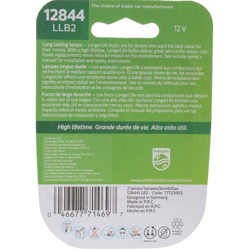 Philips Automotive Lighting 12844LLB2 LongerLife Miniature Bulb, 2 Count (Pack of 1)