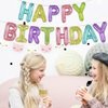 TONIFUL Happy Birthday Balloons Banner with Ribbon Straw, 16 Inch Mylar Letters Birthday Sign Banner Balloon Bunting Reusable for Girls Boys Kids & Adults Birthday Halloween Supplies（Rainbow）
