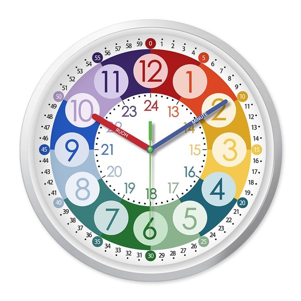 XFM Teaching Clock for Classroom - Small Colorful Clock Battery Operated 8 Inch - Plastic Silent Wall Clock Non Ticking - Analog Clock for Kids Learning
