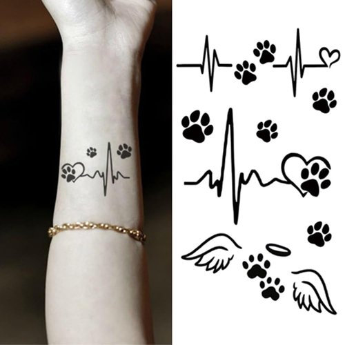 Oottati 2 Sheets Small Tiny Temporary Tattoo Stickers Heartbeat Cat Footprints Angel Wing