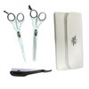 Rust Free Stainless Steel Barber Scissors Set With A Leather Case and Thinning Shears Perfect For Use In Barbershops, Salons, And At Home Great Gift For Hairstylists And Grooming White and Black