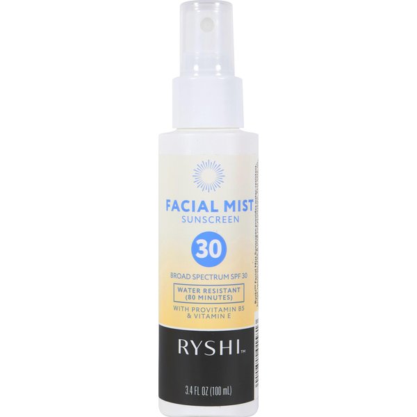 Ryshi Broad Spectrum SPF 30 Sunscreen for Face Mist, Water Resistant, Sunscreen Mist with Provitamin B5 and Vitamin E, Hydrating & Lightweight, Paraben Free, Travel Size, 3.4 fl. oz
