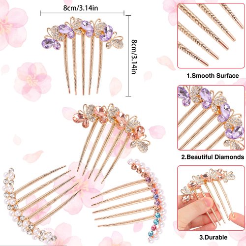 Pearl Rhinestones Hair Accessories - Crystals Butterfly Hair Fork Clips for Updo Buns, Decorative French Twist Hair Pins, Vintage Styling Combs for Women and Girls - Hair Styling Accessories