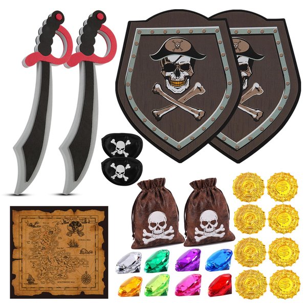 RICHNESS Kids Toy Swords and Shields Foam Play Sword and Shield Toy Weapons for Kids Dress Up and Costumes Pack of 2