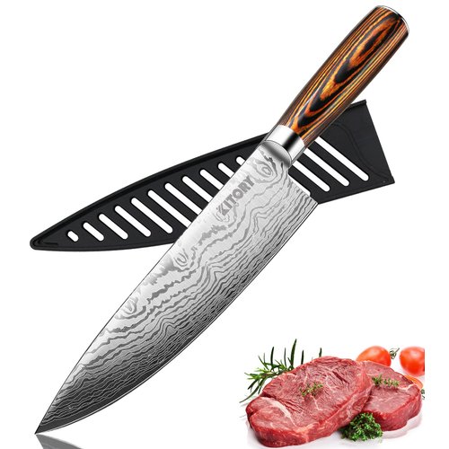 Chef Knife, 8 Inch Professional Kitchen Chef Knife with Sheath, German High Carbon Stainless Steel Ultra Sharp Knife, Chef Knives with Ergonomic Handle and Gift Box